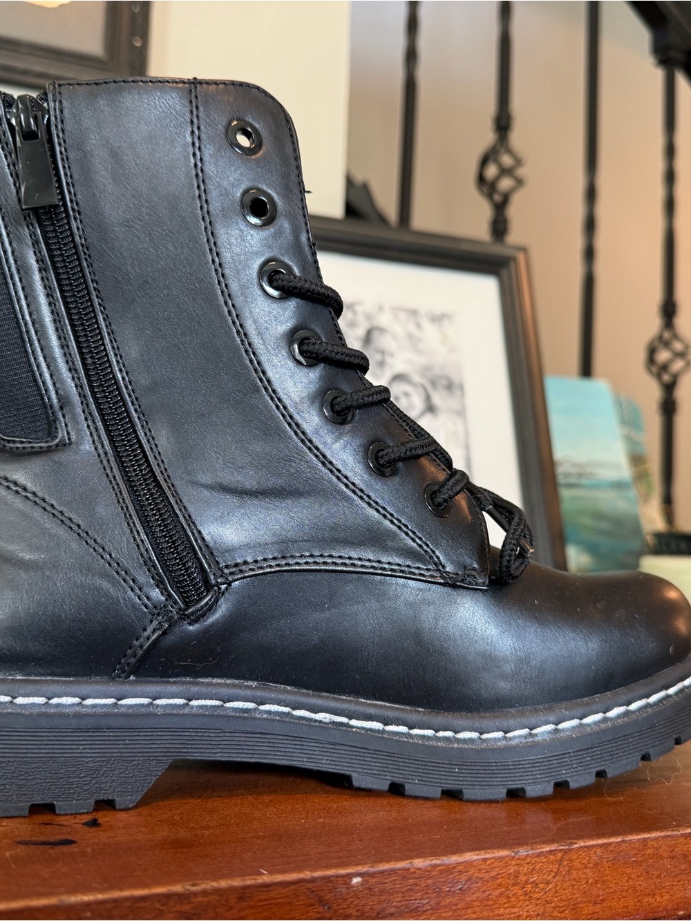 torrid Black Lace-Up Combat Boots with Side Zip Size 9